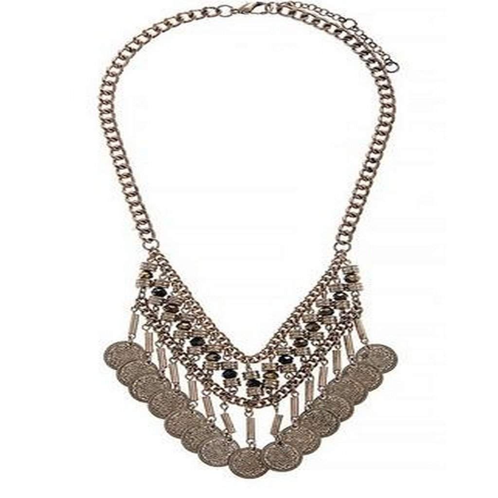 Gold Coin Boho Beaded Fringe Necklace-Gold Necklaces,Statement