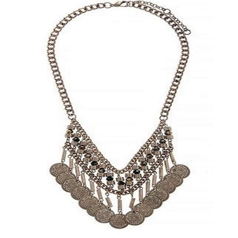 Gold Coin Boho Beaded Fringe Necklace.