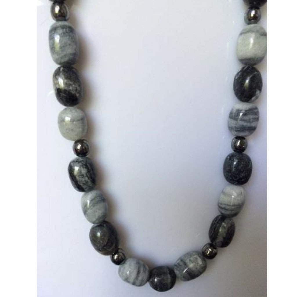 Mens Gray and Black Marble Stone Necklace-Beaded Necklaces,mens