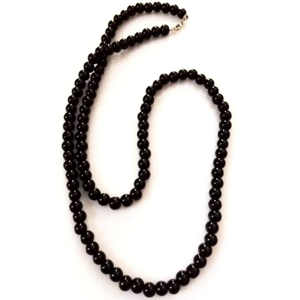 Vintage Black Glass Bicone Bead Necklace - Vintage Renude