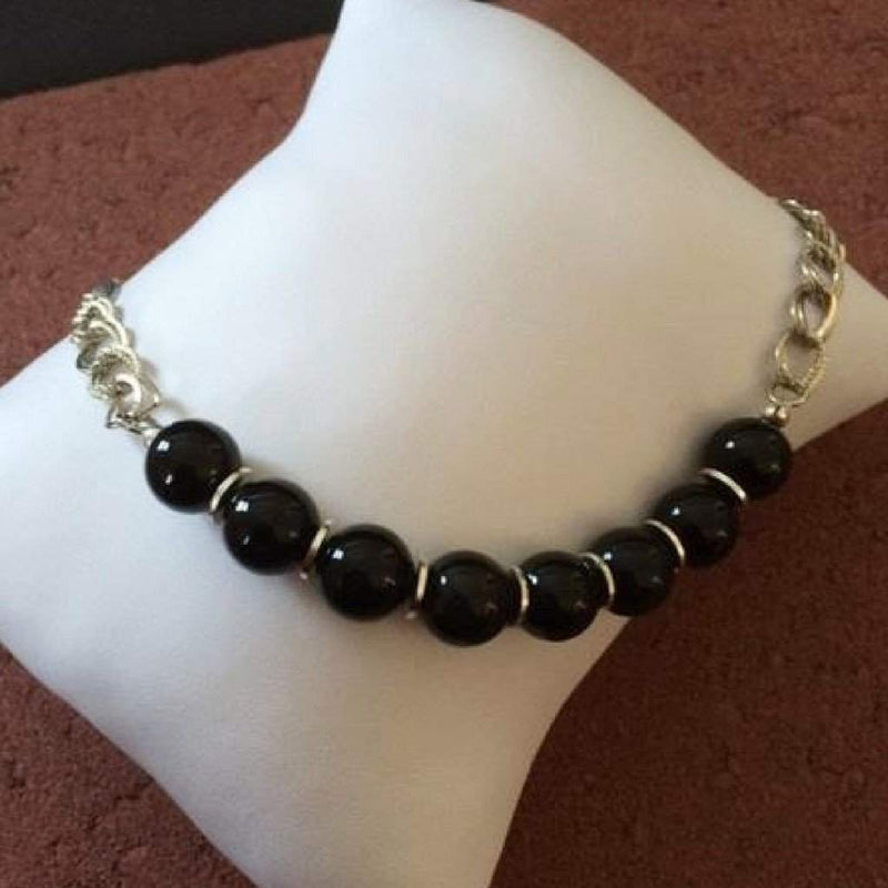 Black Agate and Silver Chain Necklace-Beaded Necklaces,Silver Necklaces