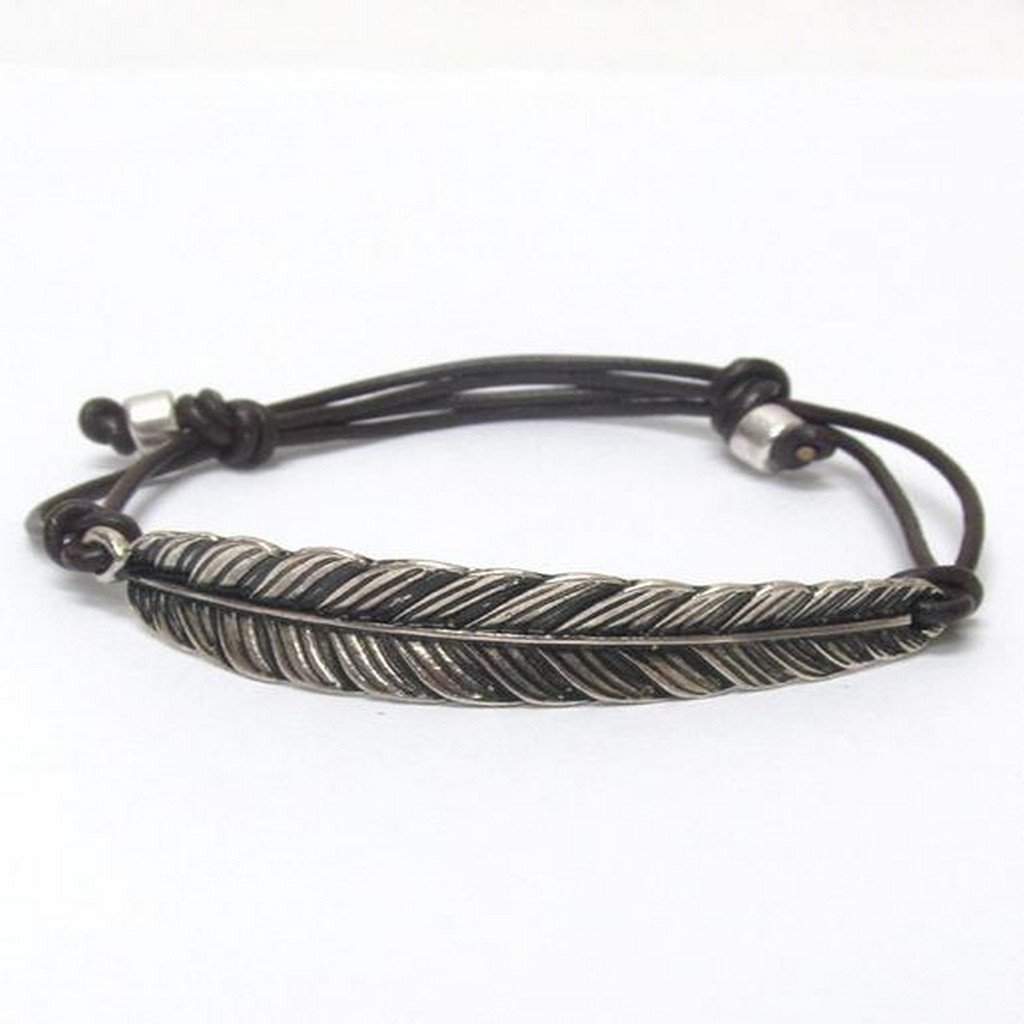Antique Silver Leaf Adjustable Bracelet-Leather Bracelets,Silver Bracelets