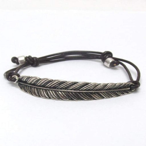 Antique Silver Leaf Adjustable Bracelet-Leather Bracelets,Silver Bracelets