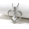 White Gold Plated Heart with Crystals and Pearl Pendant-Heart,Silver Necklaces
