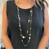 Layered Long Gold Chain and Bead Necklace
