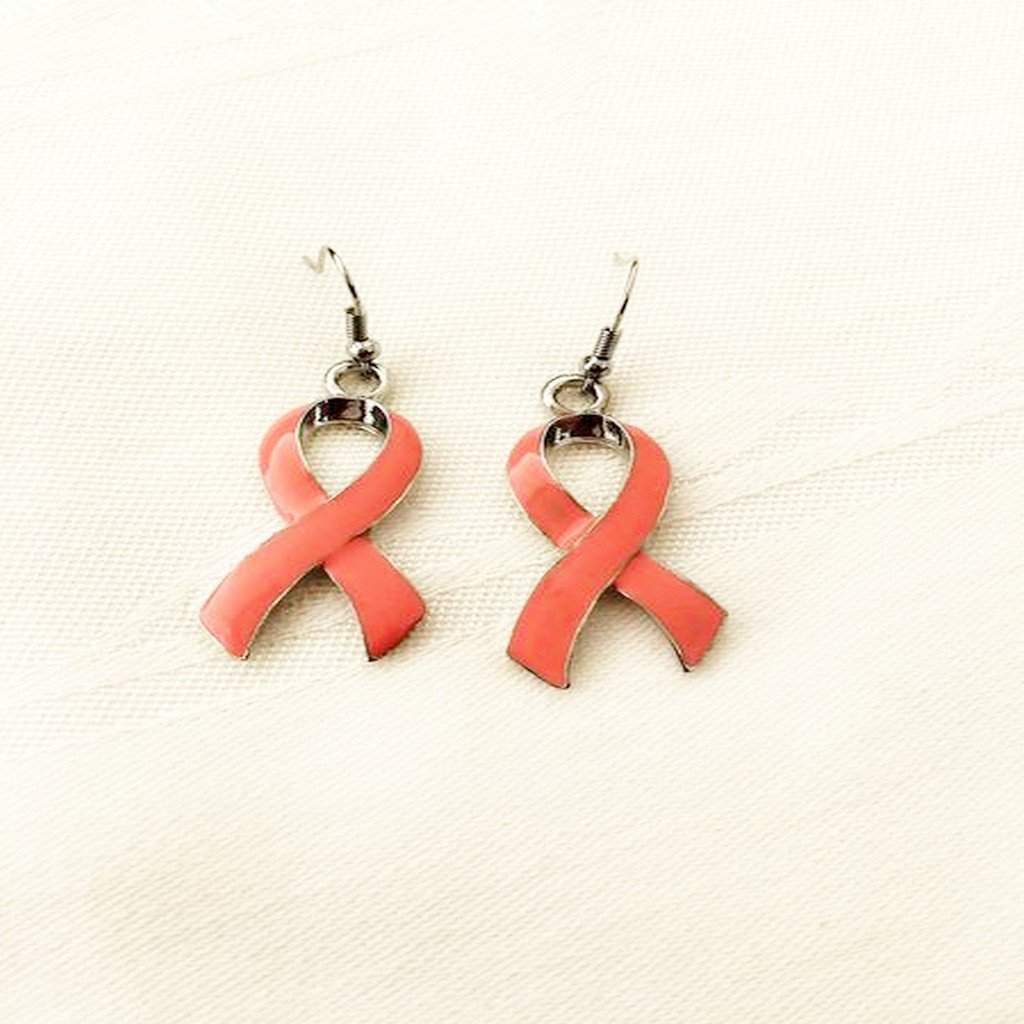 Pink Ribbon Breast Cancer Earrings-Dangle Earrings,Pink