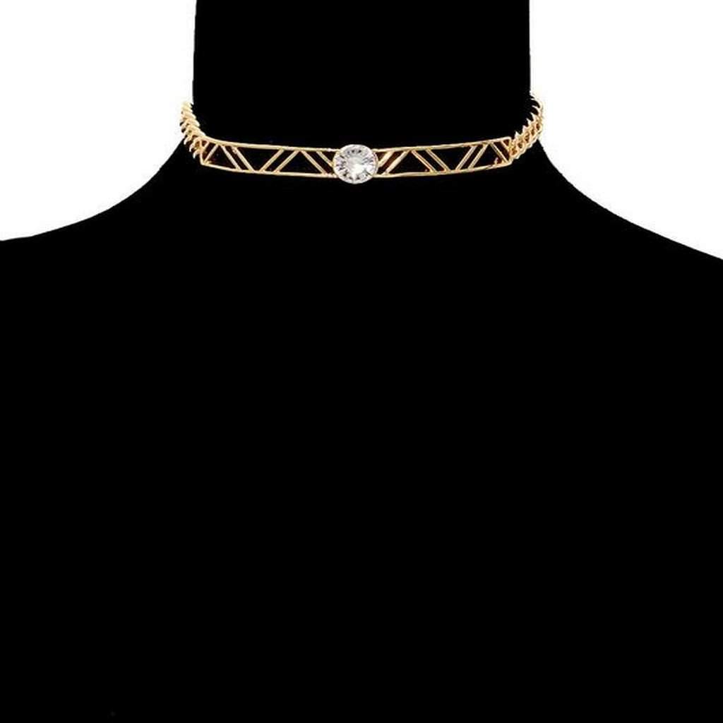 Gold Chain and Stone Choker-Chokers,Gold Necklaces