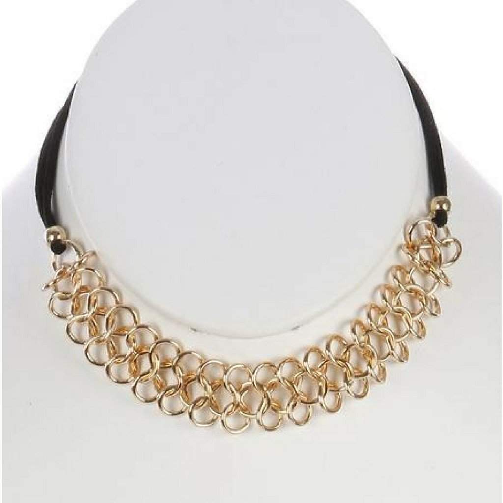 Triple Gold Chain and Black Suede Choker-Chains,Chokers,Gold Necklaces