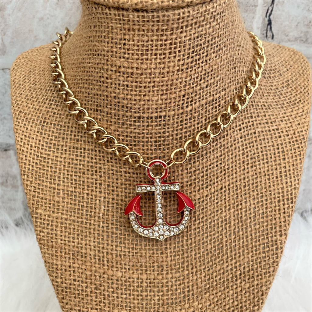 Red Anchor Nautical Necklace
