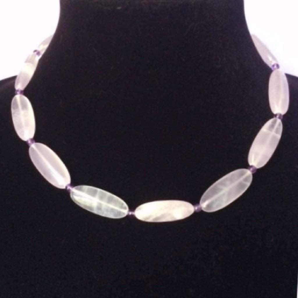 Rose Quartz and Amethyst Beaded Necklace-Beaded Necklaces,Pink