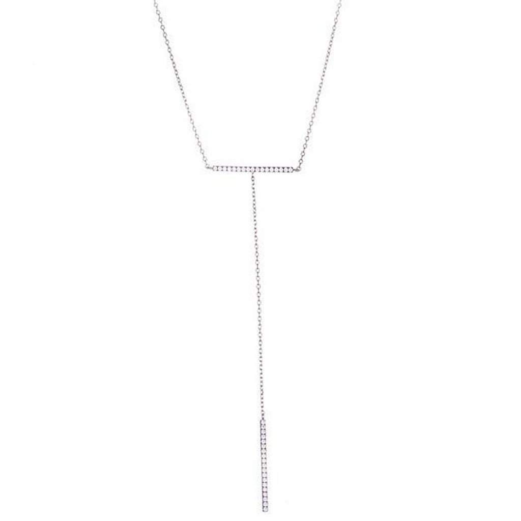 Sterling Silver and CZ Double Bar Necklace-Sterling Silver Necklaces