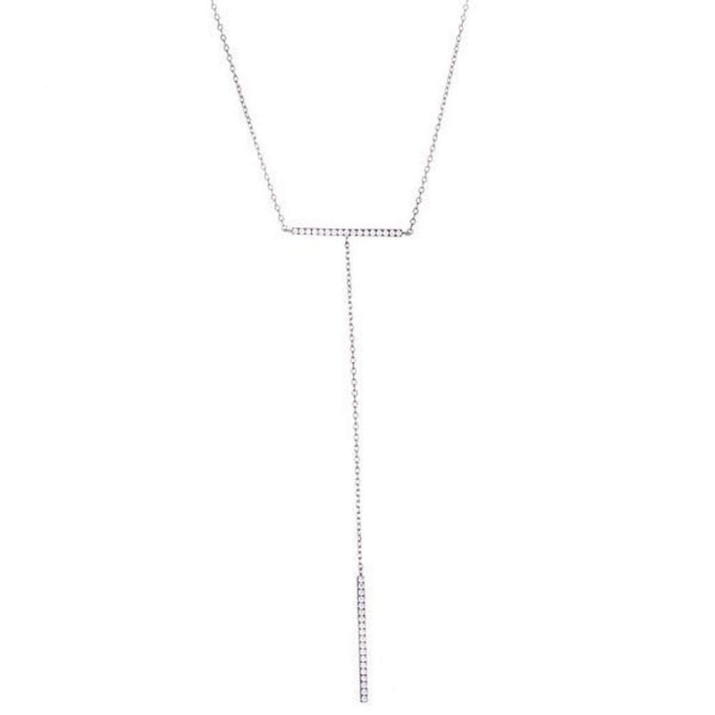 Buy the Sterling Silver and CZ Double Bar Necklace JaeBee Jewelry