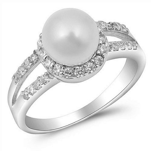 Pearl Wrapped CZ Sterling Silver Ring-Pearls,Sterling Silver Rings