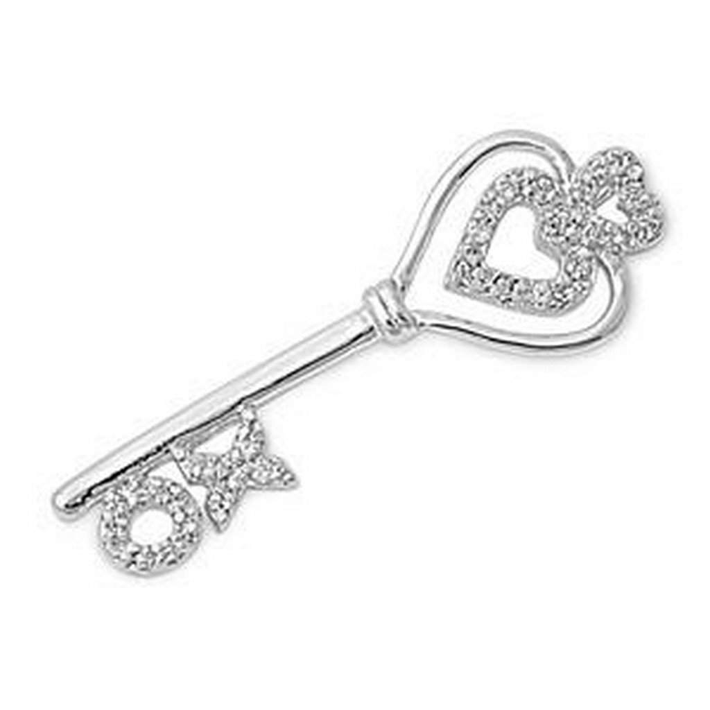 Sterling Silver and CZ Key Pendant with Hearts and XO-CZ Necklaces,Sterling Silver Necklaces
