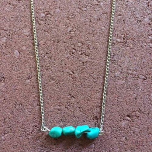 Turquoise Bar Necklace-Beaded Necklaces,Silver Necklaces,Turquoise