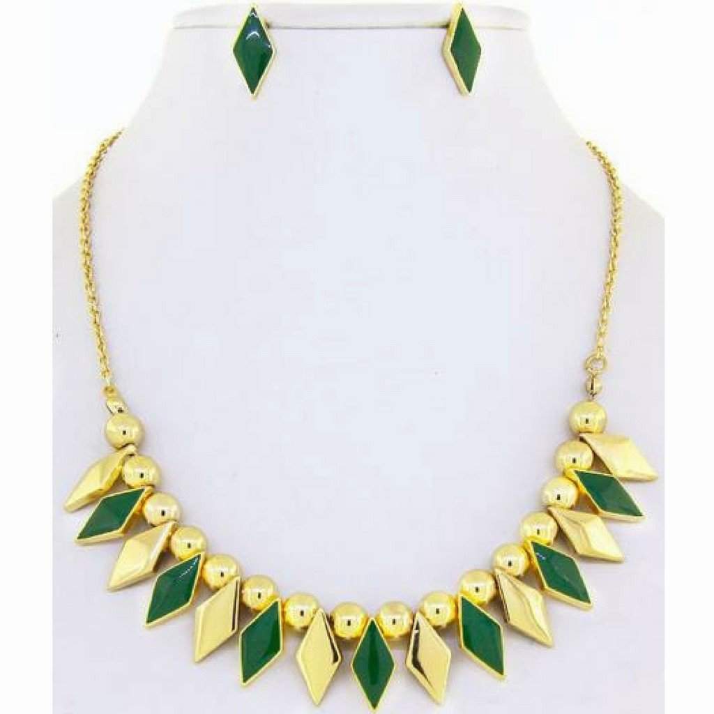 Green and Gold Diamond Necklace-Beaded Necklaces,Gold Necklaces,Green,Statement