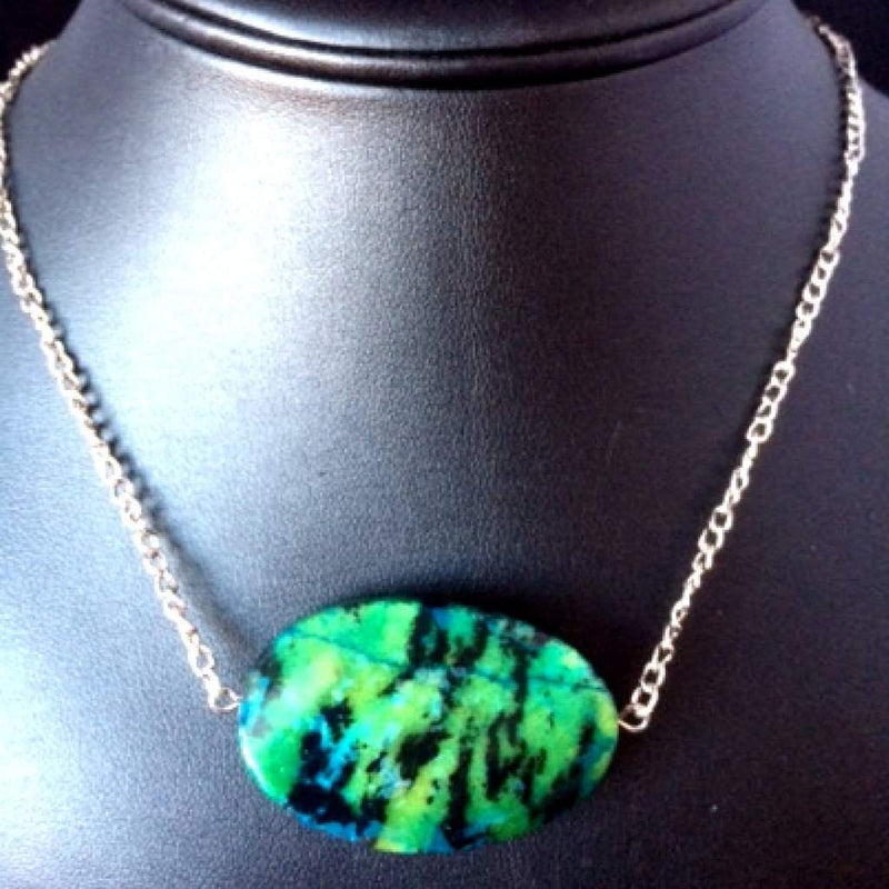 Yellow Turquoise Pendant on Silver Chain-Green,Necklaces,Silver Necklaces,Turquoise