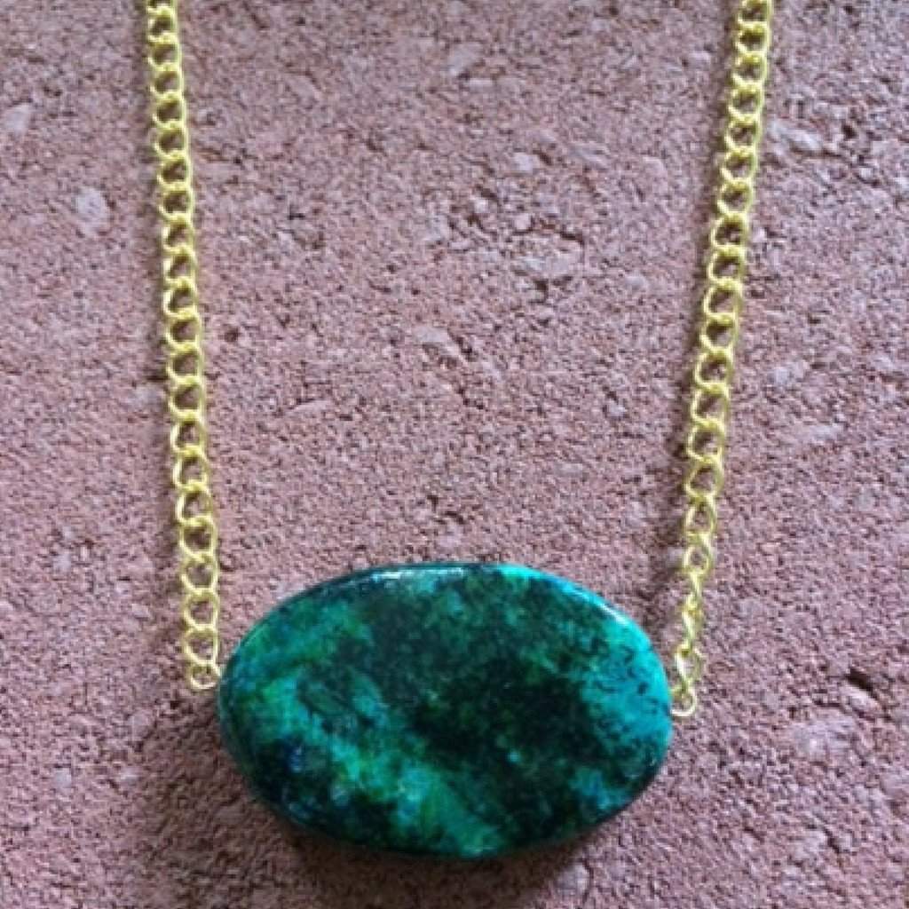 Vintage Gold Necklace With Dark Green Stone Costume Jewelry Approx 14” |  eBay