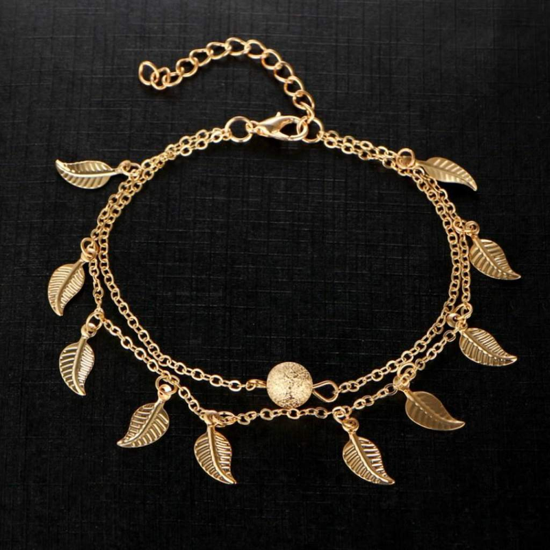 Multi Leaf Chain Anklet in Silver or Gold-Anklets
