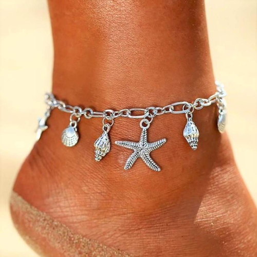 Silver Seashell Chain Anklet-Anklets,Shell