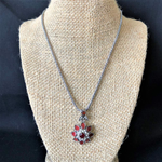 Red Vintage Silver Flower Pendant Necklace-Red,Silver Necklaces