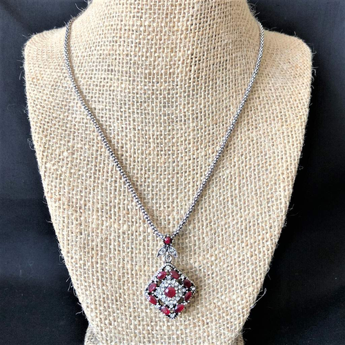 Red Diamond Antique Silver Pendant-Red,Silver Necklaces