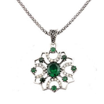 Antique Green Stone and Silver Ornate Pendant Necklace-Silver Necklaces