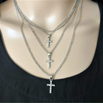 Layered Gold or Silver Crystal Cross Necklace-Gold Necklaces,Layered Necklaces,Silver Necklaces