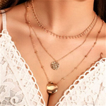Gold Triple Chain Disc Layered Necklace-Gold Necklaces,Layered Necklaces
