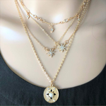 Gold Layered Starbursts and Disc Necklace-Gold Necklaces,Layered Necklaces