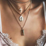 Silver Layered Mother Mary and Cross Necklace-Layered Necklaces,Saint,Silver Necklaces