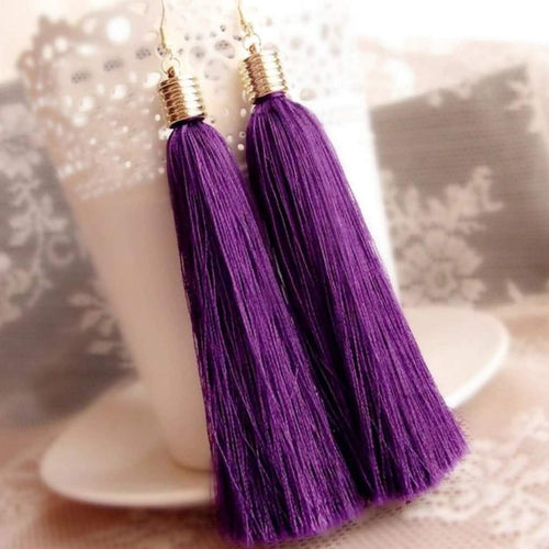 Long Purple Tassel Earrings-Dangle Earrings,Earrings,Purple,Tassel Earrings