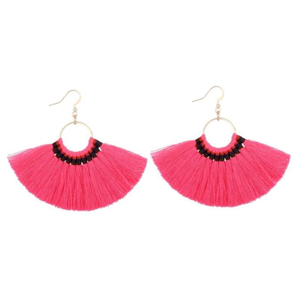 Pink Tassel Fan Dangle Earrings-Dangle Earrings,Pink