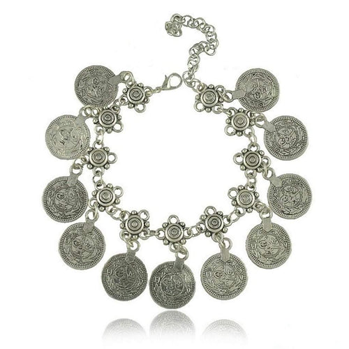 Silver Coin Boho Charm Bracelet-Charms,Silver Bracelets