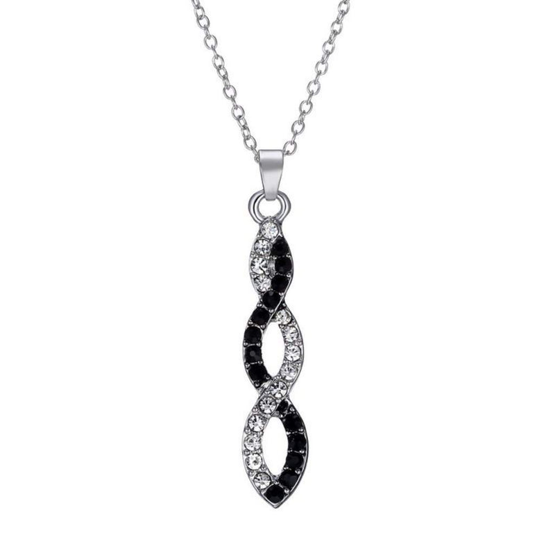 Black and Clear Crystal Infinity Pendant Necklace-Silver Necklaces