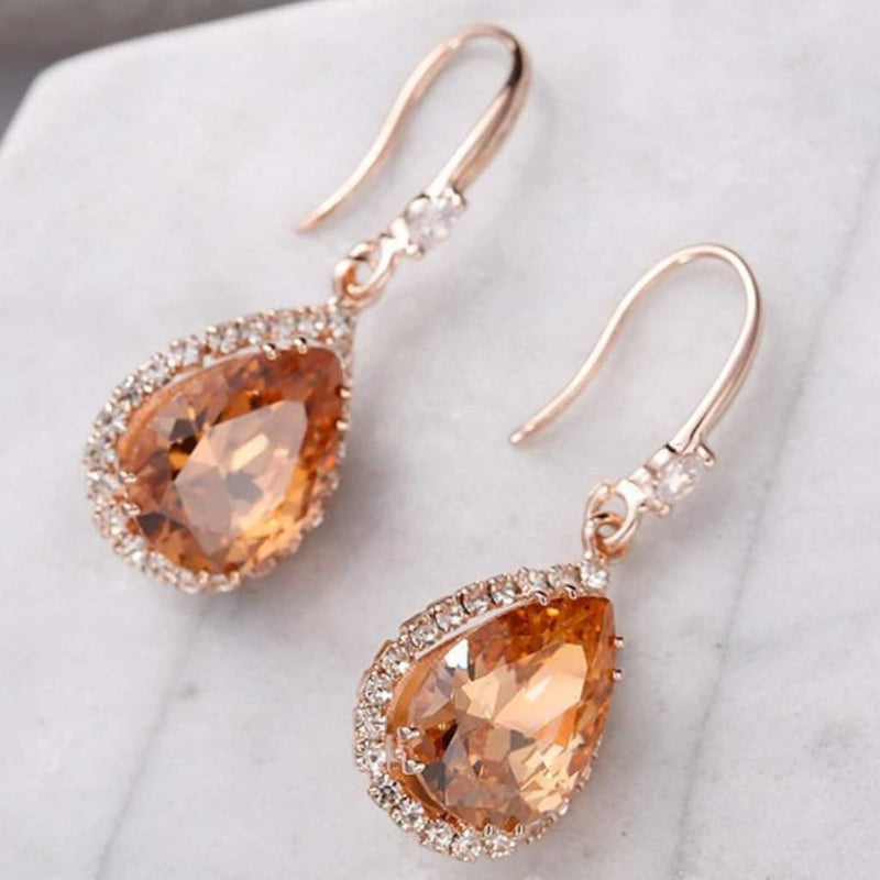 Gold Crystal Teardrop Earrings-Dangle Earrings,Gold Earrings