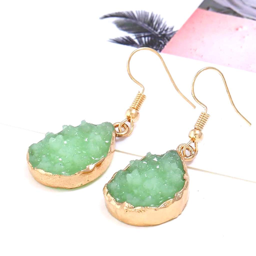 Green Druzy Teardrop Dangle Earrings-Dangle Earrings,Green