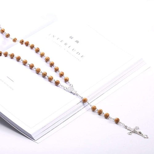 Brown Wood Rosary Religious Mens Necklace-Beaded Necklaces,Brown,mens,Wood