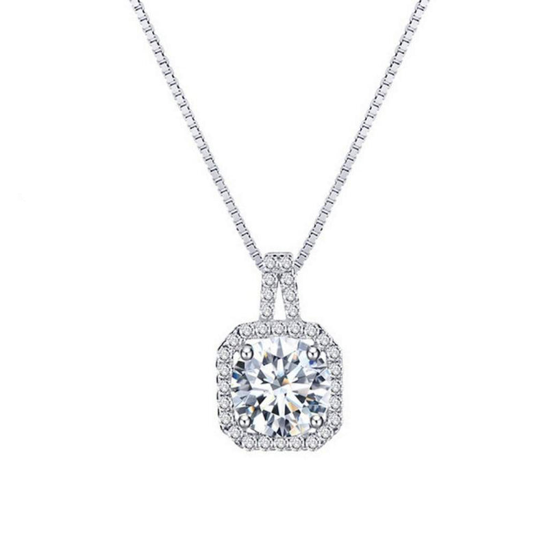 Crystal Cushion Pendant Necklace-Silver Necklaces