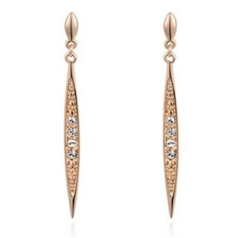 Gold Long Rod and Crystal Post Earrings-Gold Earrings
