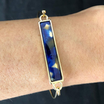 Blue Marbled Gold Bar Bracelet-Bangle Bracelets,Gold Bracelets