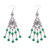 Green and Silver Beaded Flower Dangle Earrings-Dangle Earrings,Green,Silver Earrings