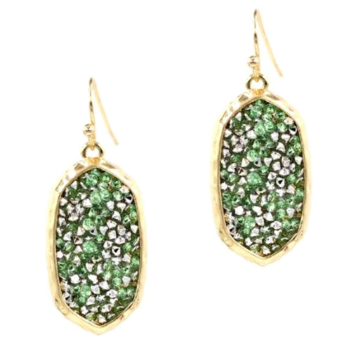 Green Druzy Dangle Earrings-Dangle Earrings,Gold Earrings