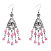Pink and Silver Beaded Flower Dangle Earrings-Dangle Earrings,Pink,Silver Earrings