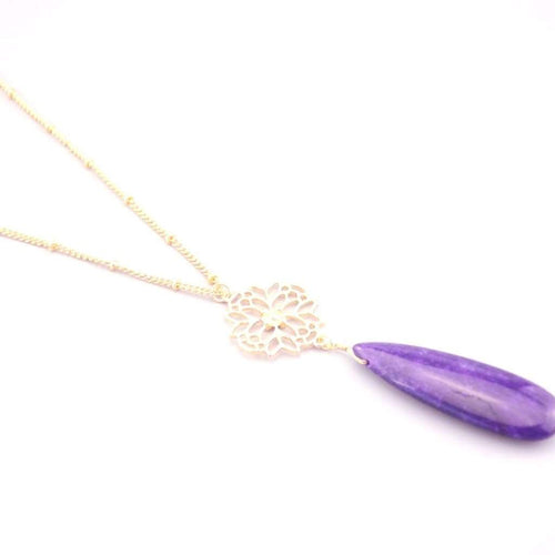 Purple Teardrop Long Gold Chain Necklace-Gold Necklaces,Long Necklaces