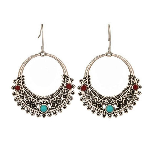 Silver Bohemian Hoop Earrings-Dangle Earrings,Silver Earrings