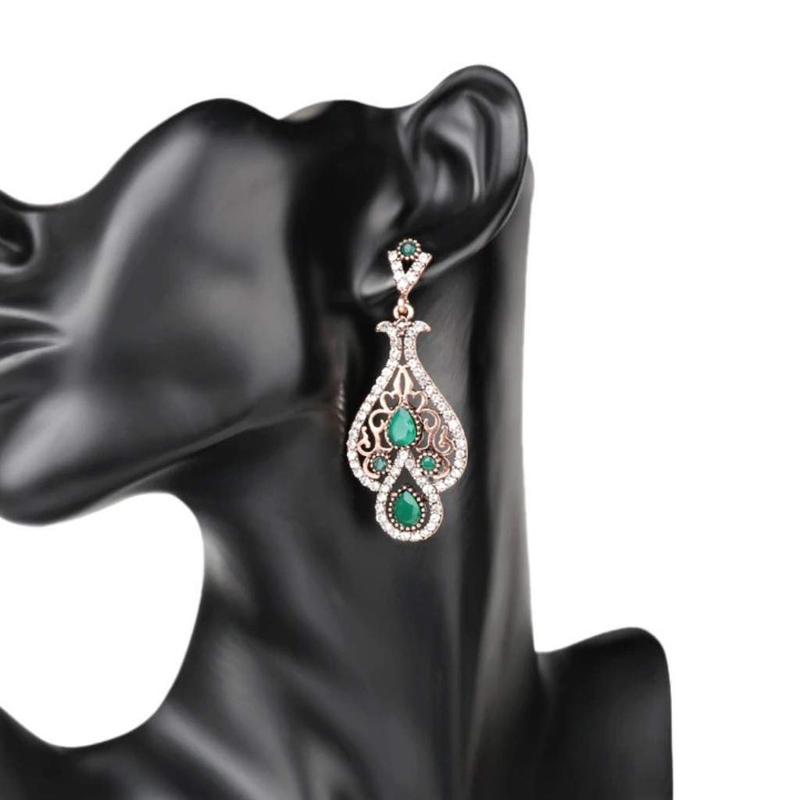 Antique Gold Green Fancy Drop Earrings-Antique,Dangle Earrings,Gold Earrings,Green