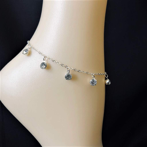 Crystal Silver Chain Anklet-Anklets,Charms,Silver Bracelets
