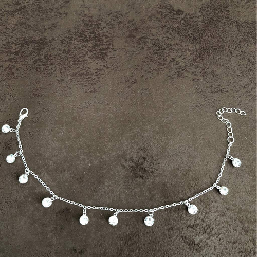 Crystal Silver Chain Anklet-Anklets,Charms,Silver Bracelets