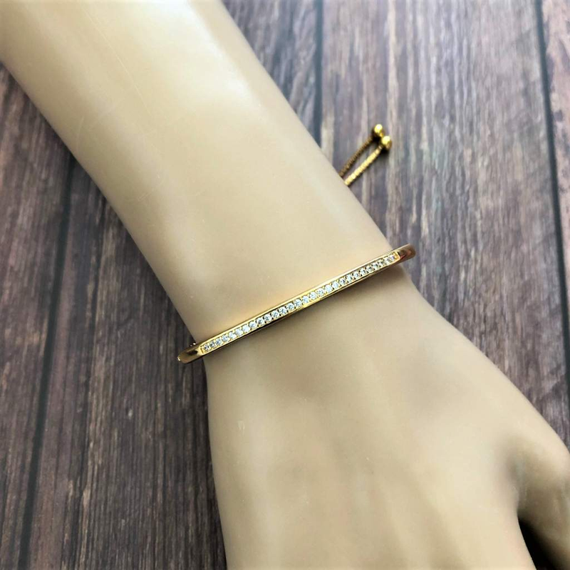 Gold or Silver CZ Bar Adjustable Bracelet-bracelets,Gold,Gold Bracelets,Silver Bracelets